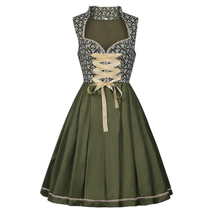 Robe dirndl verte brodée | Élégante avec Tablier Assorti