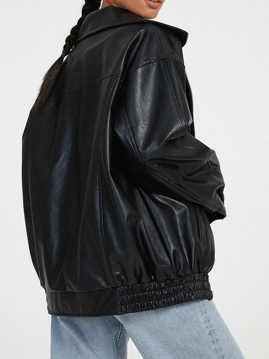 Veste Bomber en Cuir Oversize | Style Décontracté et Élégant pour Femmes
