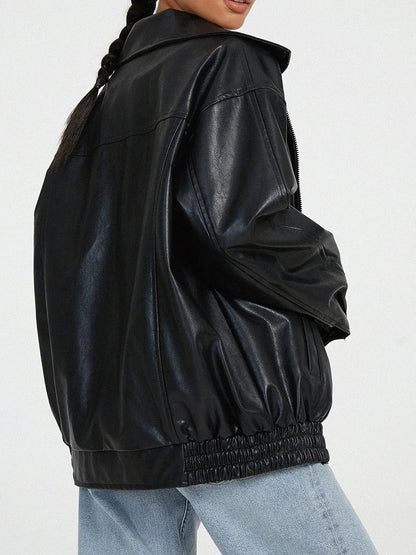 Veste Bomber en Cuir Oversize | Style Décontracté et Élégant pour Femmes
