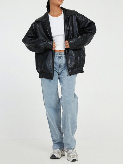 Veste Bomber en Cuir Oversize | Style Décontracté et Élégant pour Femmes