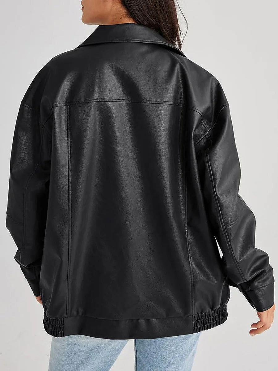 Veste Bomber en Cuir Oversize | Style Décontracté et Élégant pour Femmes
