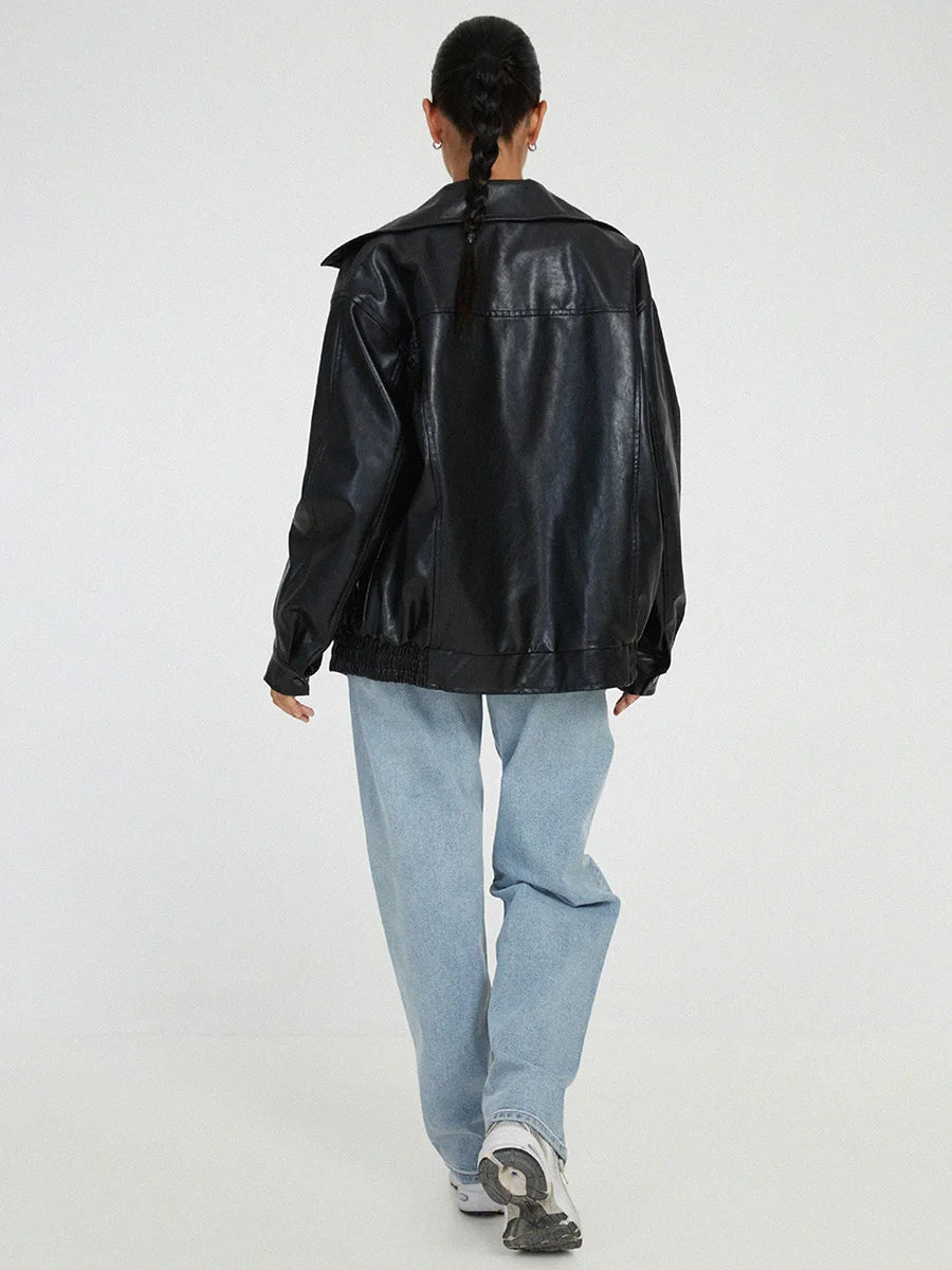 Veste Bomber en Cuir Oversize | Style Décontracté et Élégant pour Femmes
