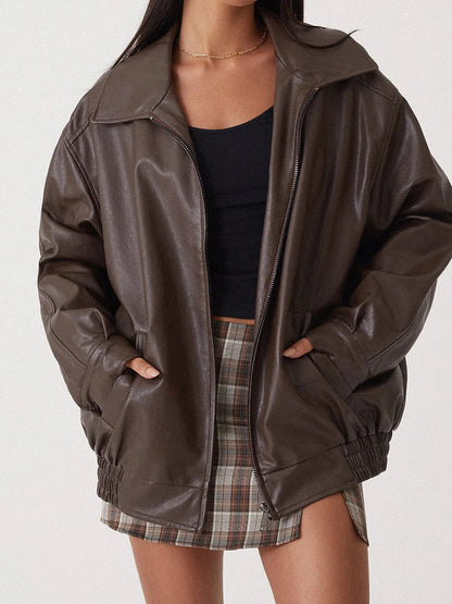 Veste Bomber en Cuir Oversize | Style Décontracté et Élégant pour Femmes