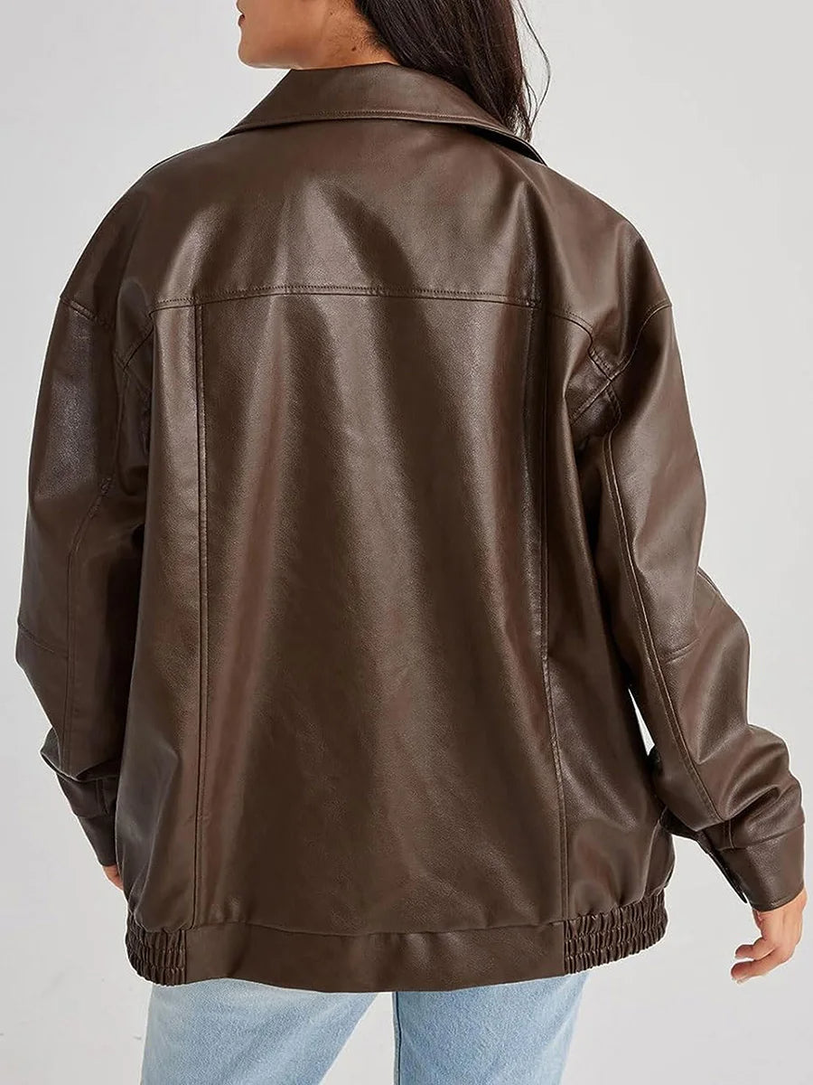 Veste Bomber en Cuir Oversize | Style Décontracté et Élégant pour Femmes