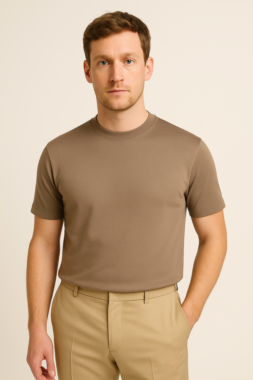 T-shirt khaki sur mesure luxe | Élégance Discrète et Confort Exceptionnel