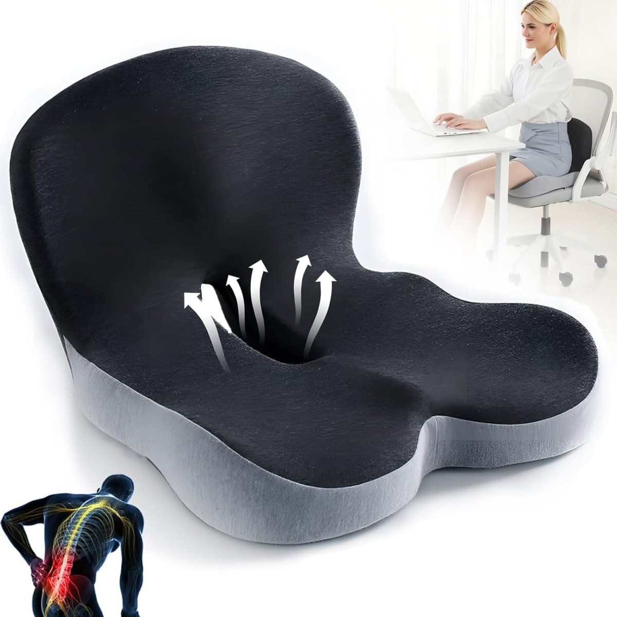 Coussin de siège ergonomique avec soutien lombaire pour bureau, voiture et voyages