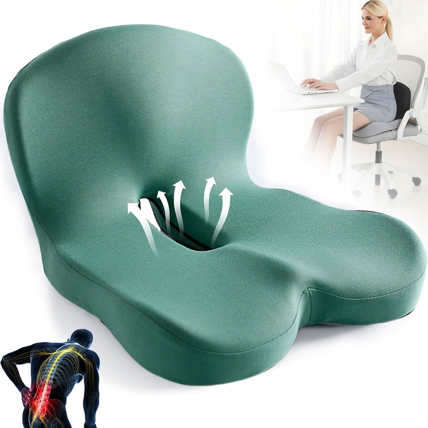 Coussin de siège ergonomique avec soutien lombaire pour bureau, voiture et voyages