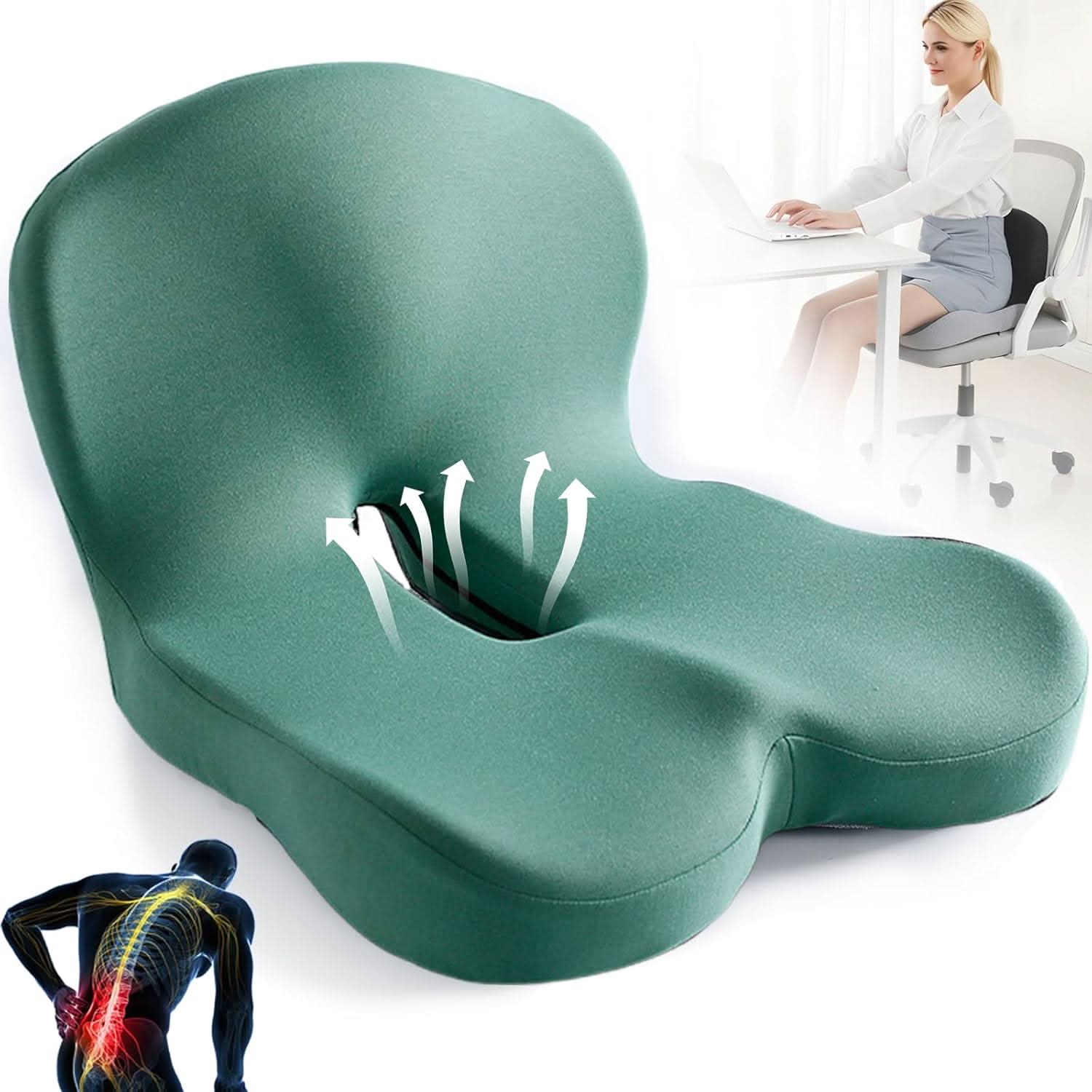Coussin de siège ergonomique avec soutien lombaire pour bureau, voiture et voyages