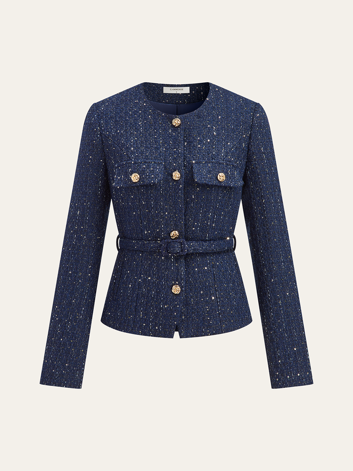 Veste en Tweed Métallique | Style Contemporain et Ceinturée