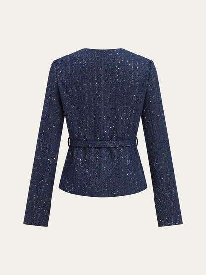 Veste en Tweed Métallique | Style Contemporain et Ceinturée