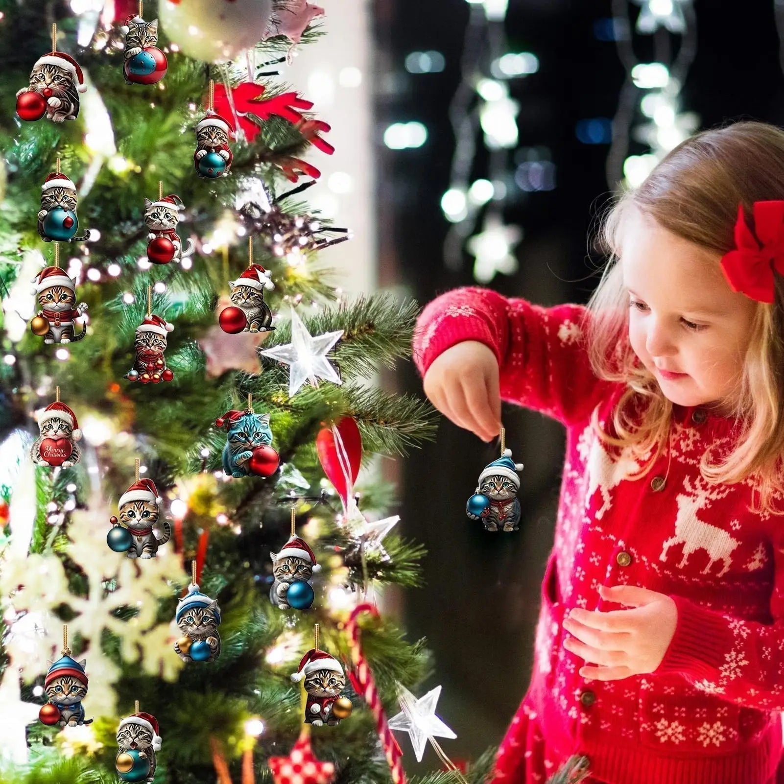 Ornements de Noël en Forme de Chat | Décorations Festives en Acrylique Durable