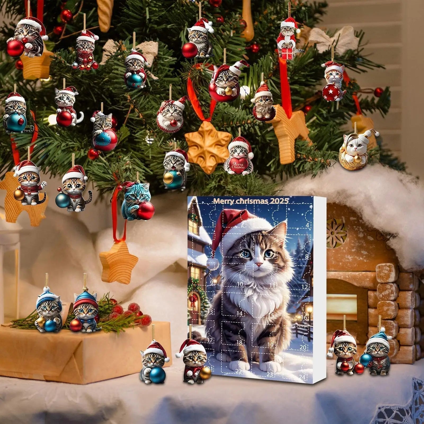 Ornements de Noël en Forme de Chat | Décorations Festives en Acrylique Durable