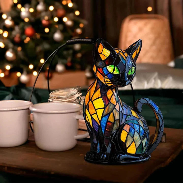 Lampe de Table en Verre Coloré | Design de Chat Fait Main et Chaleureux