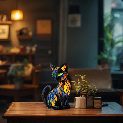Lampe de Table en Verre Coloré | Design de Chat Fait Main et Chaleureux