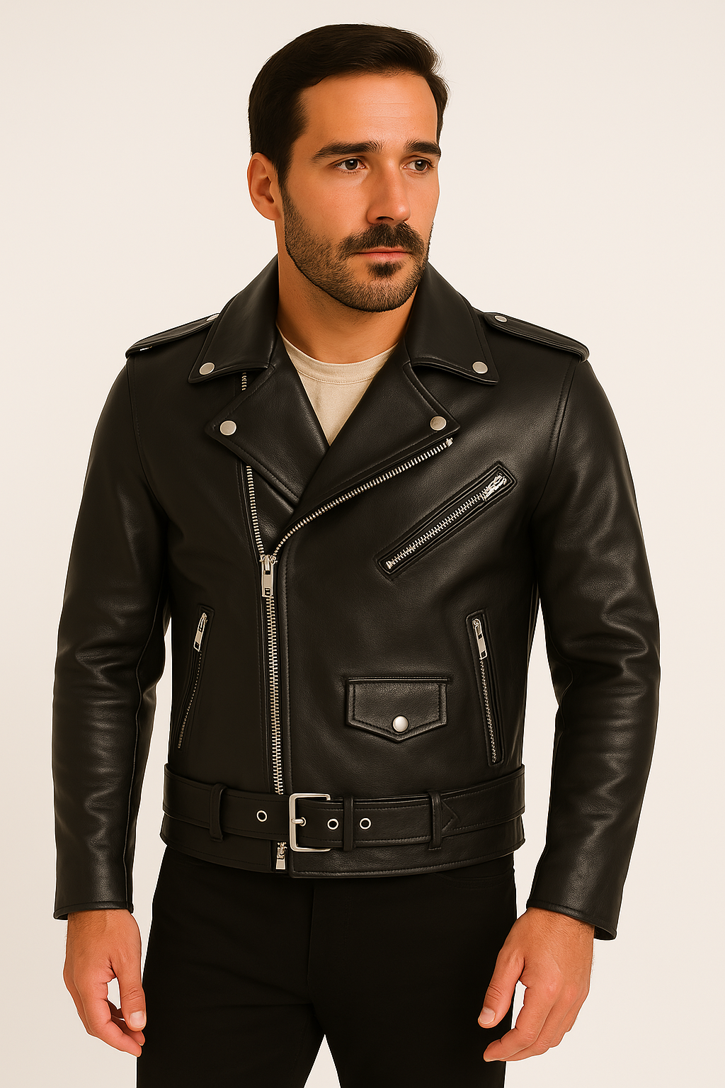 Veste de Moto en Cuir pour Homme | Détails Zippés et Ajustement Confortable
