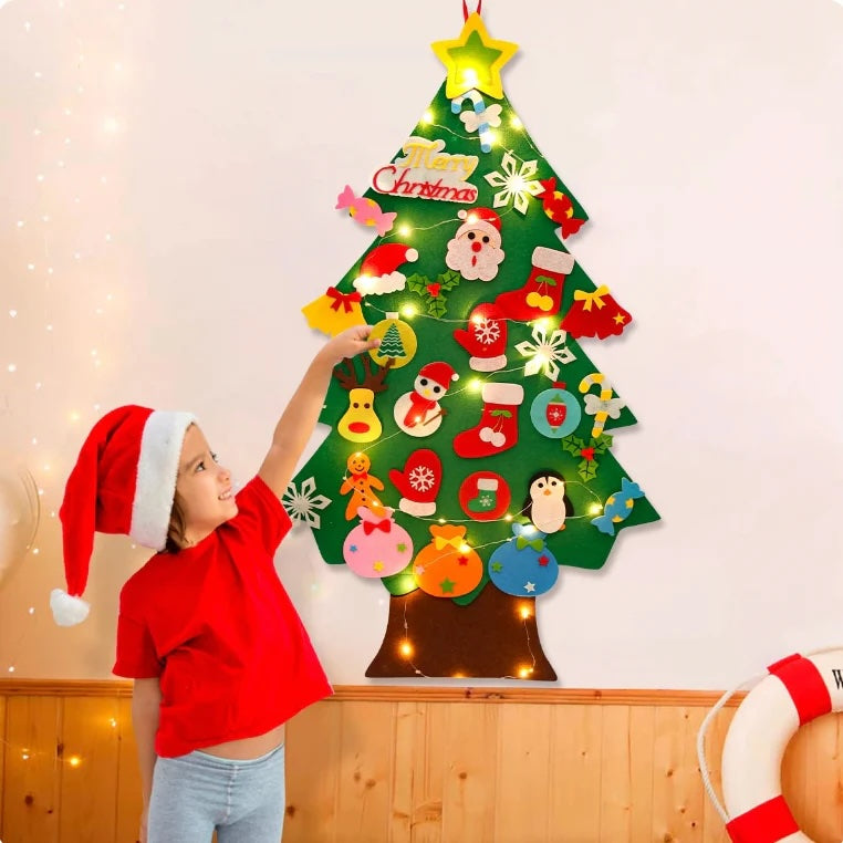 Arbre de Noël Mural Interactif | Décoration Festive avec Ornements en Feutre