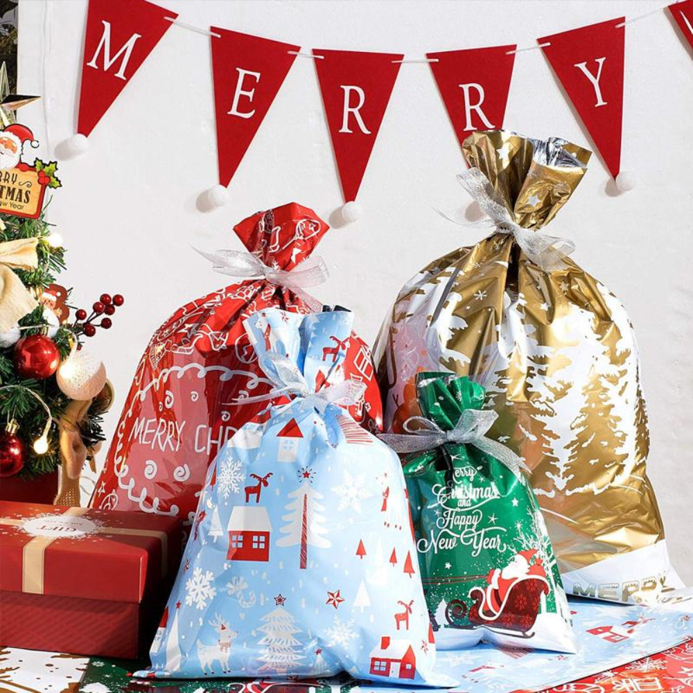 Sacs Cadeaux de Noël Réutilisables | Emballage Festif Rapide et Écologique