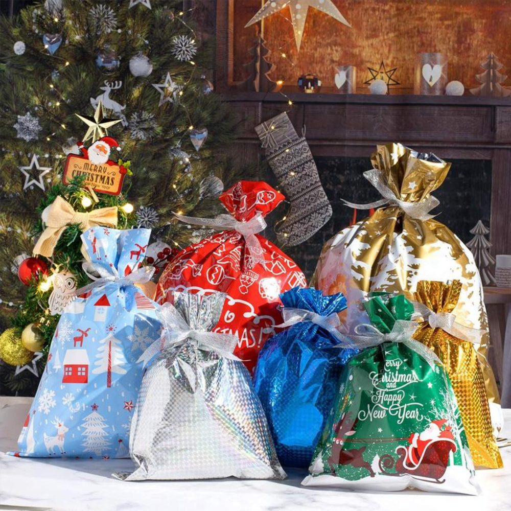 Sacs Cadeaux de Noël Réutilisables | Emballage Festif Rapide et Écologique