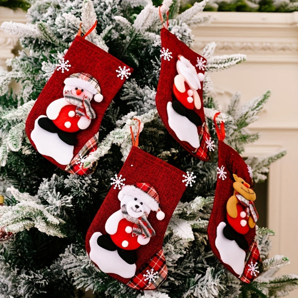 Chaussettes de Noël Décoratives | Ensemble Festif avec Père Noël et Renne