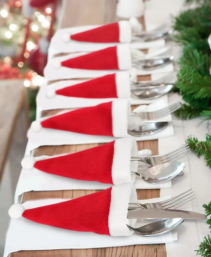 Sacs à Couverts de Noël | Design Festif en Chapeau de Santa