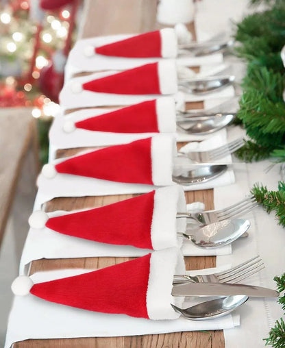 Sacs à Couverts de Noël | Design Festif en Chapeau de Santa