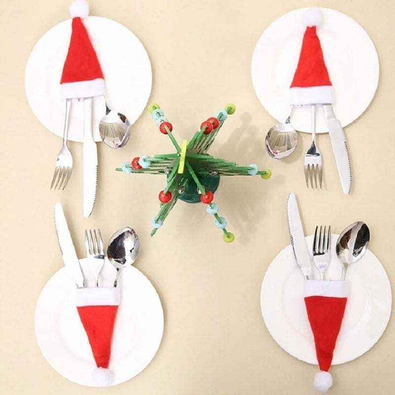 Sacs à Couverts de Noël | Design Festif en Chapeau de Santa