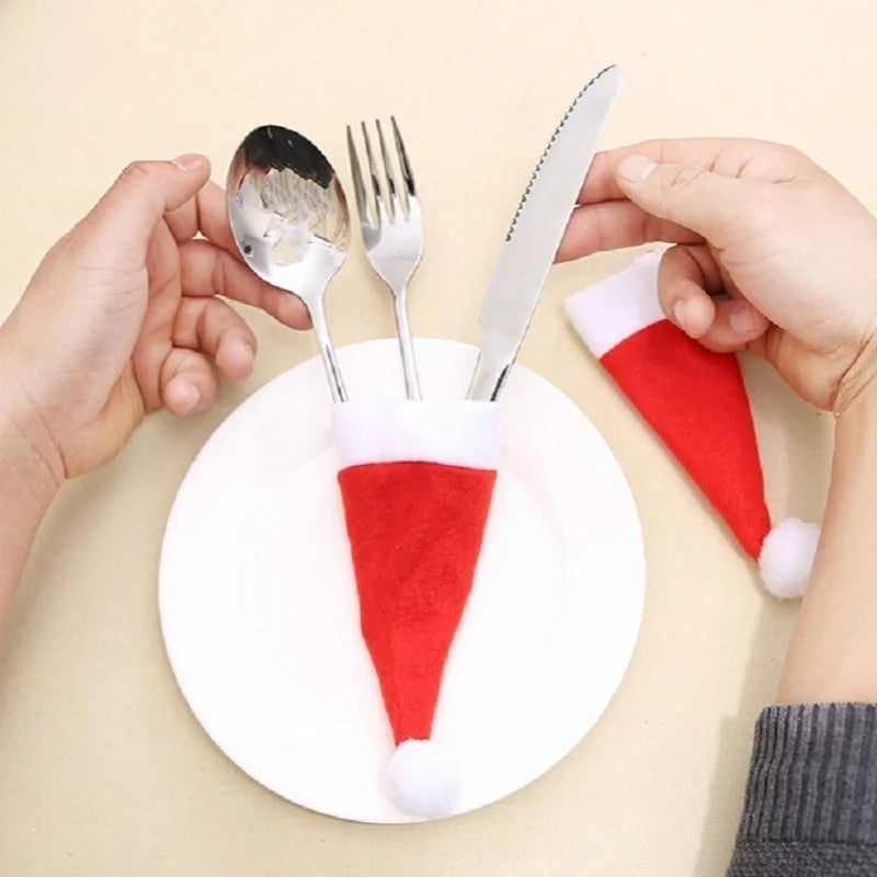 Sacs à Couverts de Noël | Design Festif en Chapeau de Santa