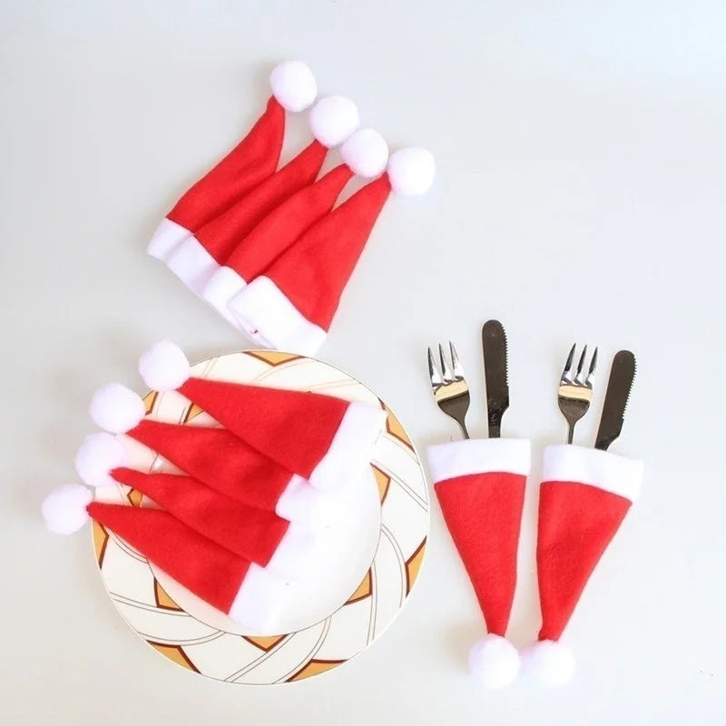 Sacs à Couverts de Noël | Design Festif en Chapeau de Santa