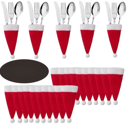 Sacs à Couverts de Noël | Design Festif en Chapeau de Santa