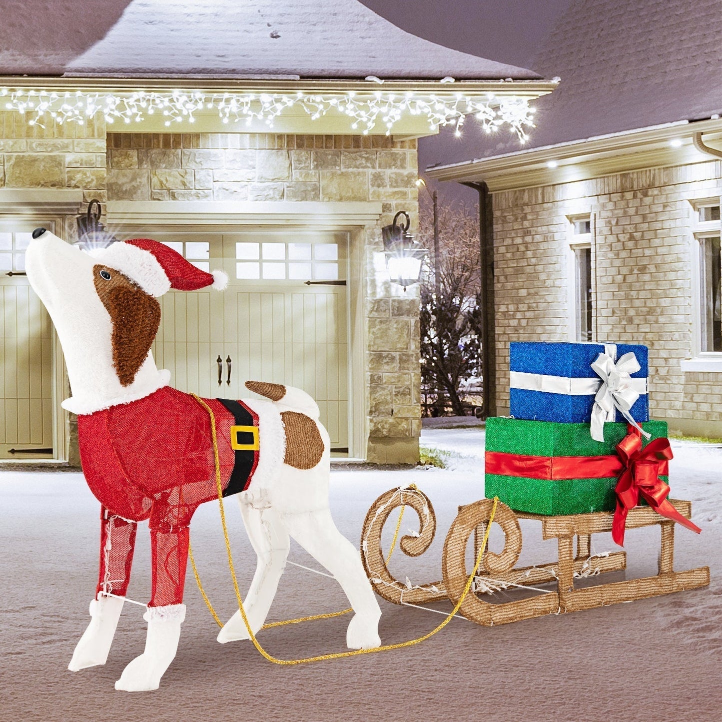 Décoration de Noël Traîneau à Chiens | Éclairé par 170 Lumières LED