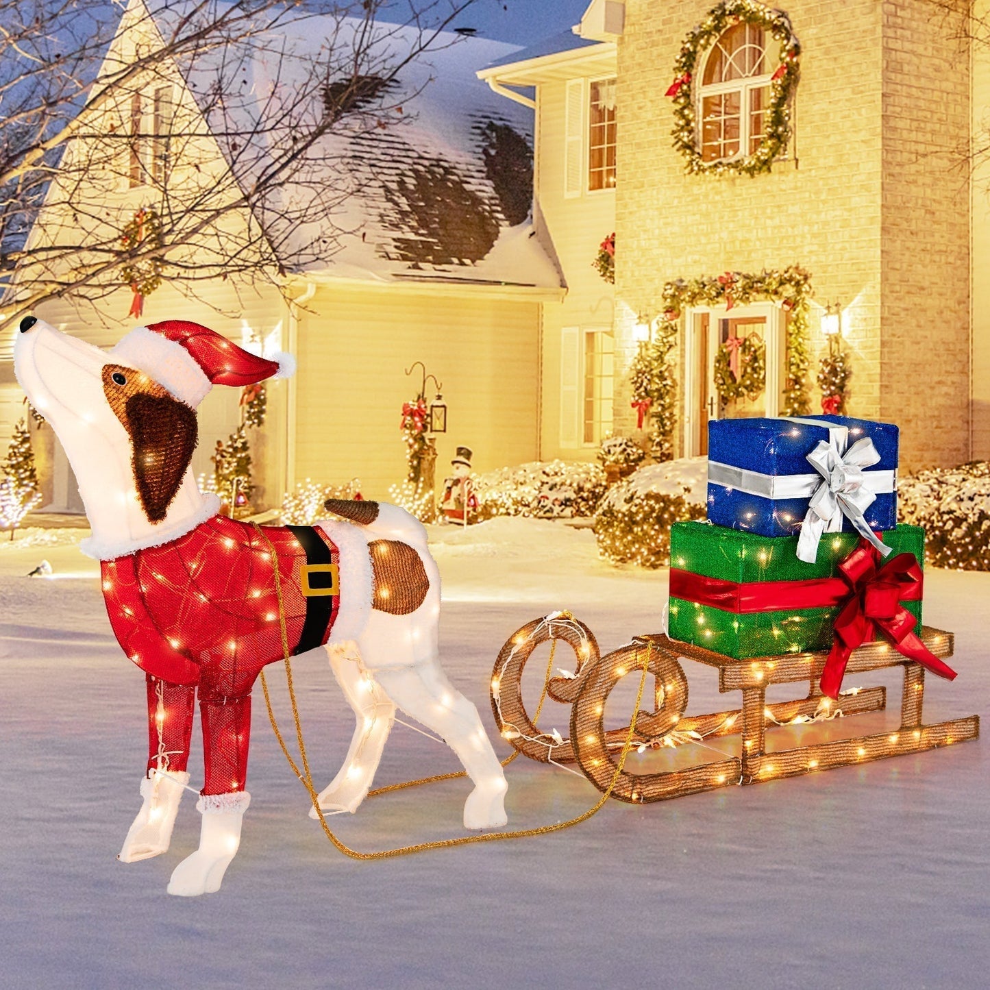 Décoration de Noël Traîneau à Chiens | Éclairé par 170 Lumières LED