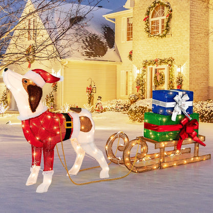 Décoration de Noël Traîneau à Chiens | Éclairé par 170 Lumières LED