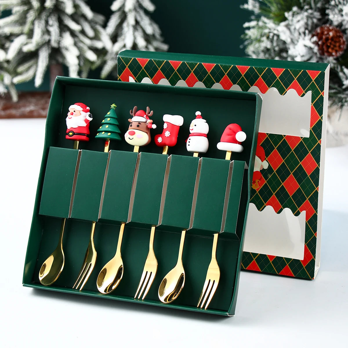 Couverts de Noël Dorés | Ensemble Festif pour Repas Élégants