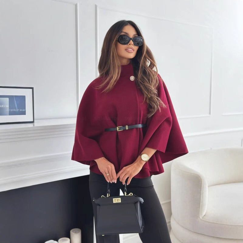 Manteau Cape Élégant pour Femmes | Col Haut Chic et Taille Ceinturée