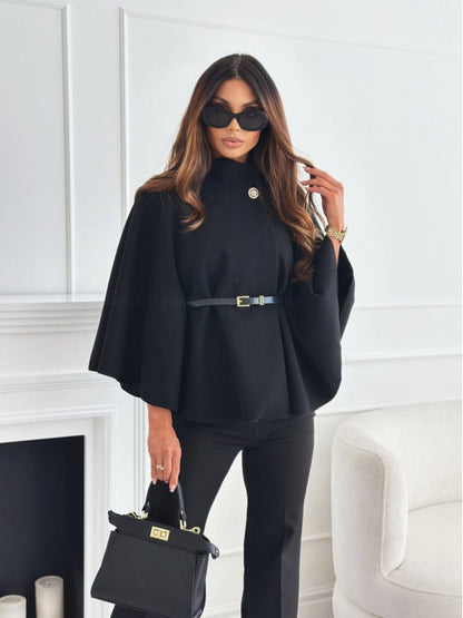 Manteau Cape Élégant pour Femmes | Col Haut Chic et Taille Ceinturée