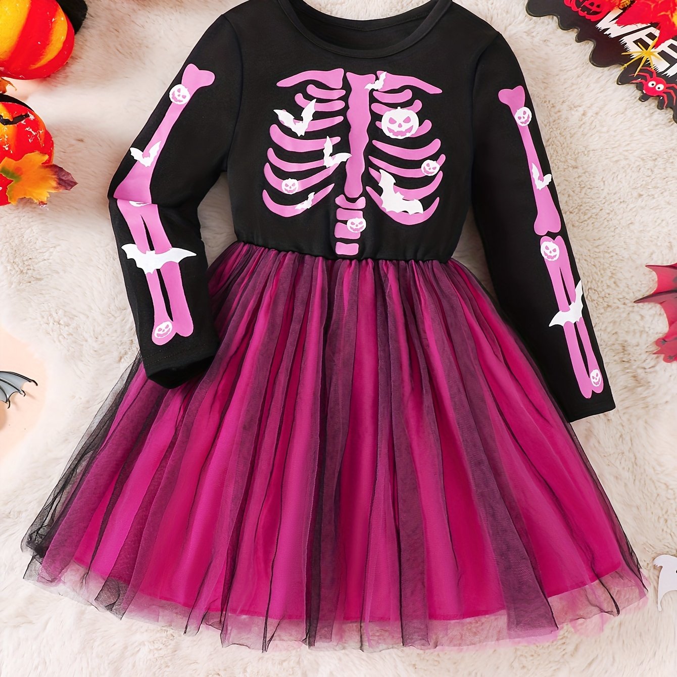 Robe de Costume Squelette pour Filles | Confortable et Festive pour Halloween