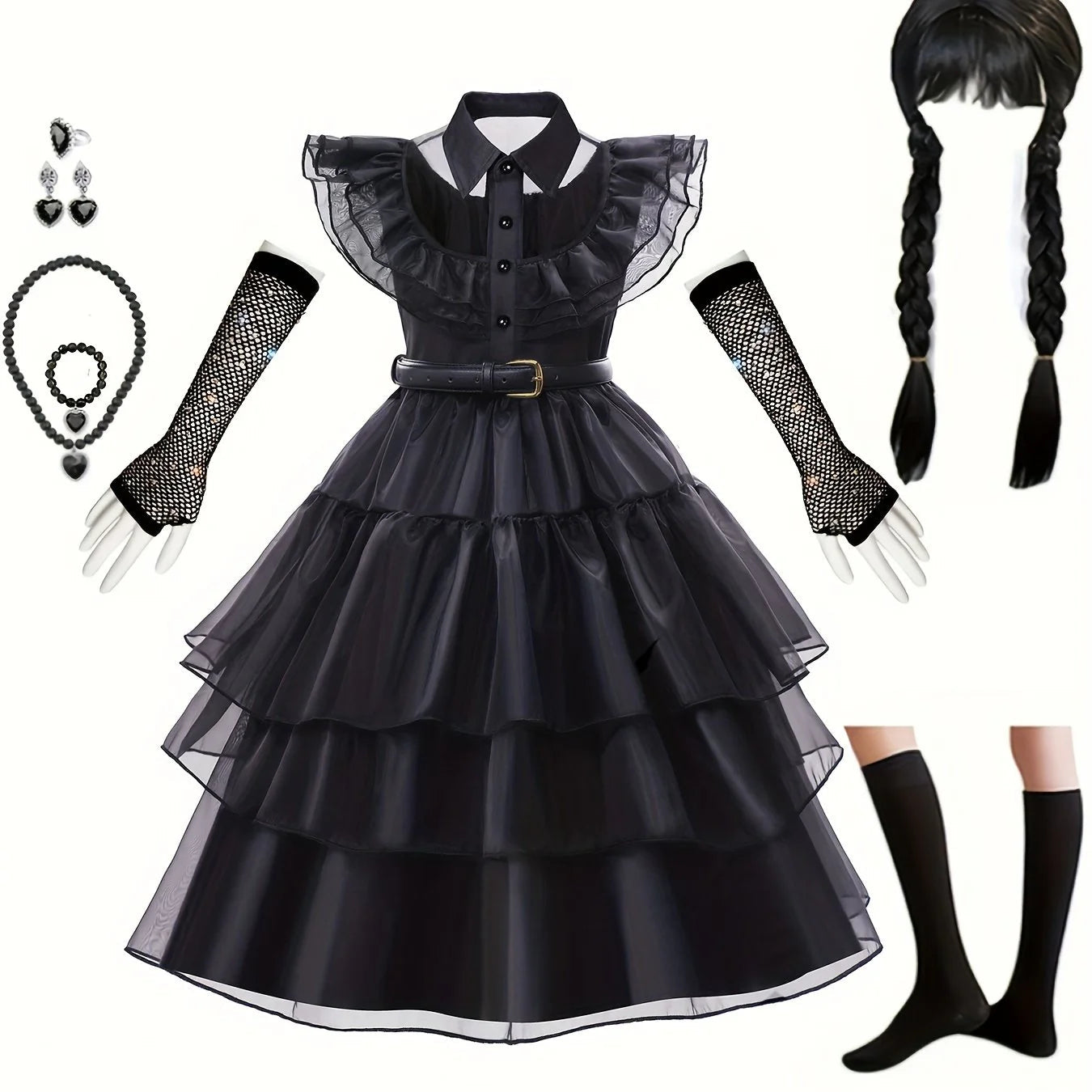 Robe d'Halloween Gothique pour Filles | Costume Complet avec Accessoires Effrayants
