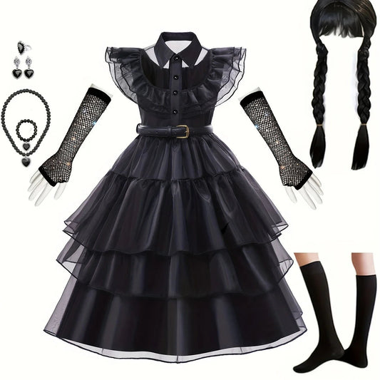 Robe d'Halloween Gothique pour Filles | Costume Complet avec Accessoires Effrayants