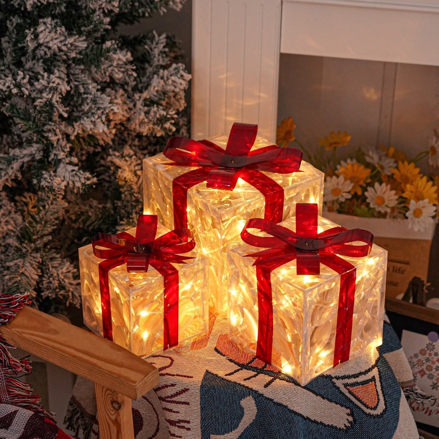 Boîtes Cadeaux LED pour Noël | Ensemble de 3 Tailles avec Éclairage chaleureux