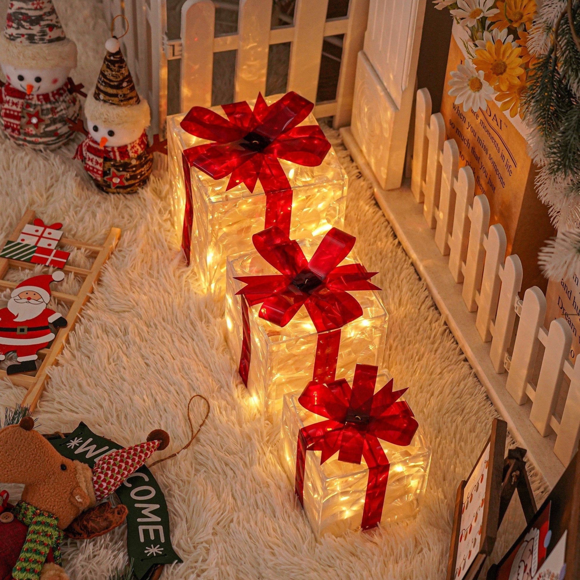 Boîtes Cadeaux LED pour Noël | Ensemble de 3 Tailles avec Éclairage chaleureux