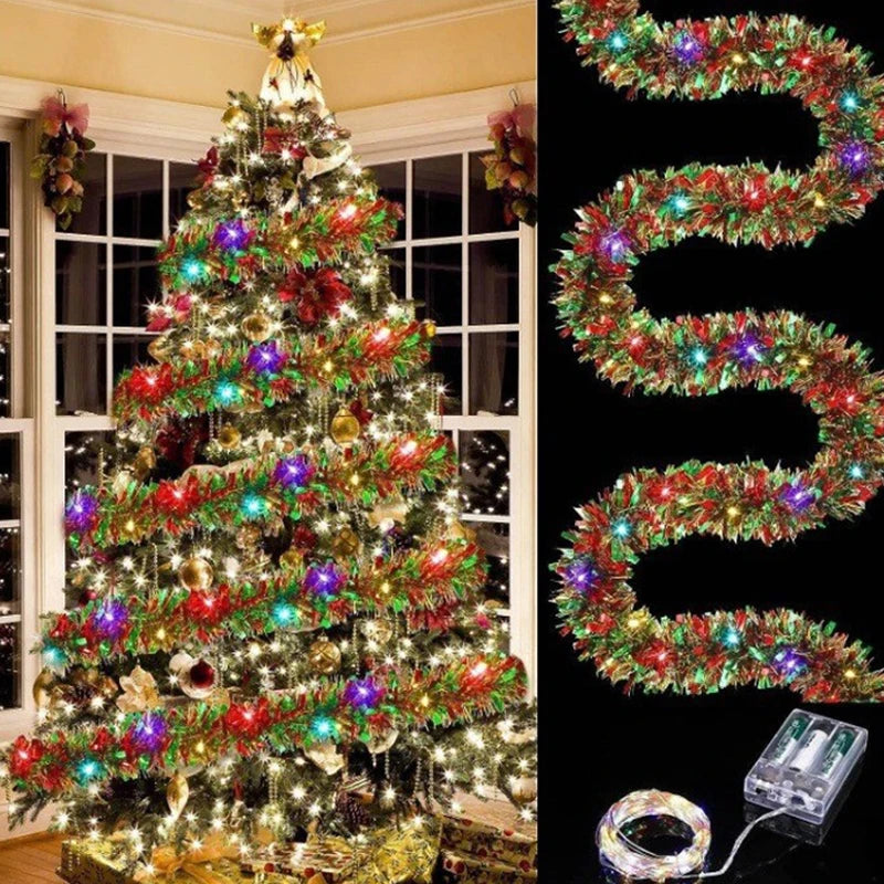 Guirlande de Noël Luxe avec Lumières LED | Éclat Métallique et Ambiance Chaleureuse