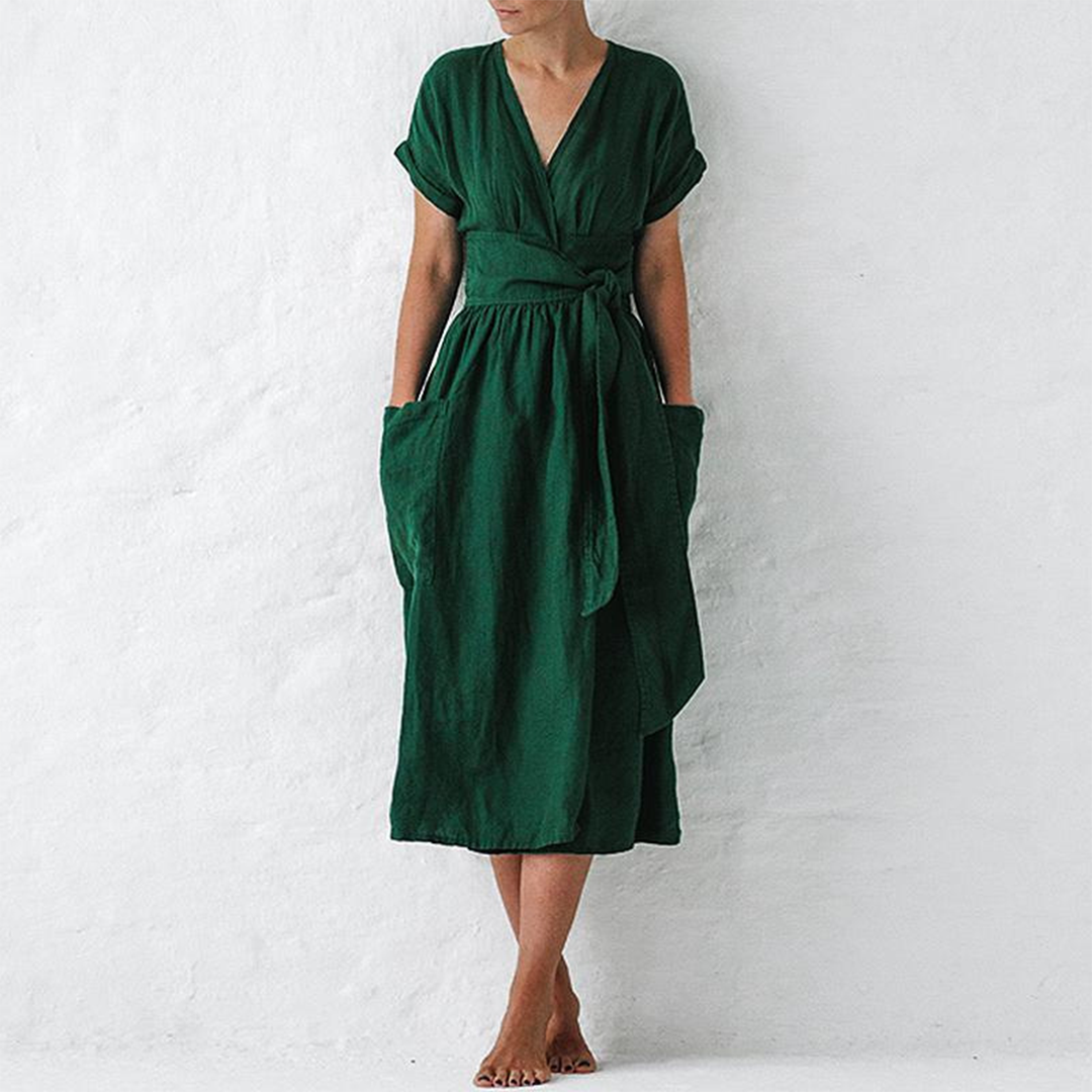 Robe Maxi Décontractée Col V Femme | Élégance et Confort pour l'Été