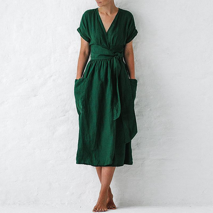 Robe Maxi Décontractée Col V Femme | Élégance et Confort pour l'Été
