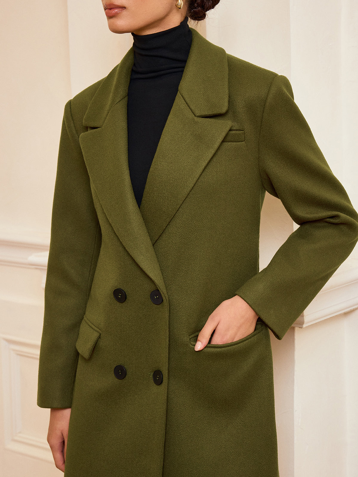 Manteau Long Ceinturé à Double Boutonnage | Chaud en Tweed avec Manches Longues