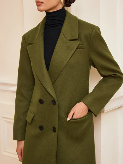 Manteau Long Ceinturé à Double Boutonnage | Chaud en Tweed avec Manches Longues