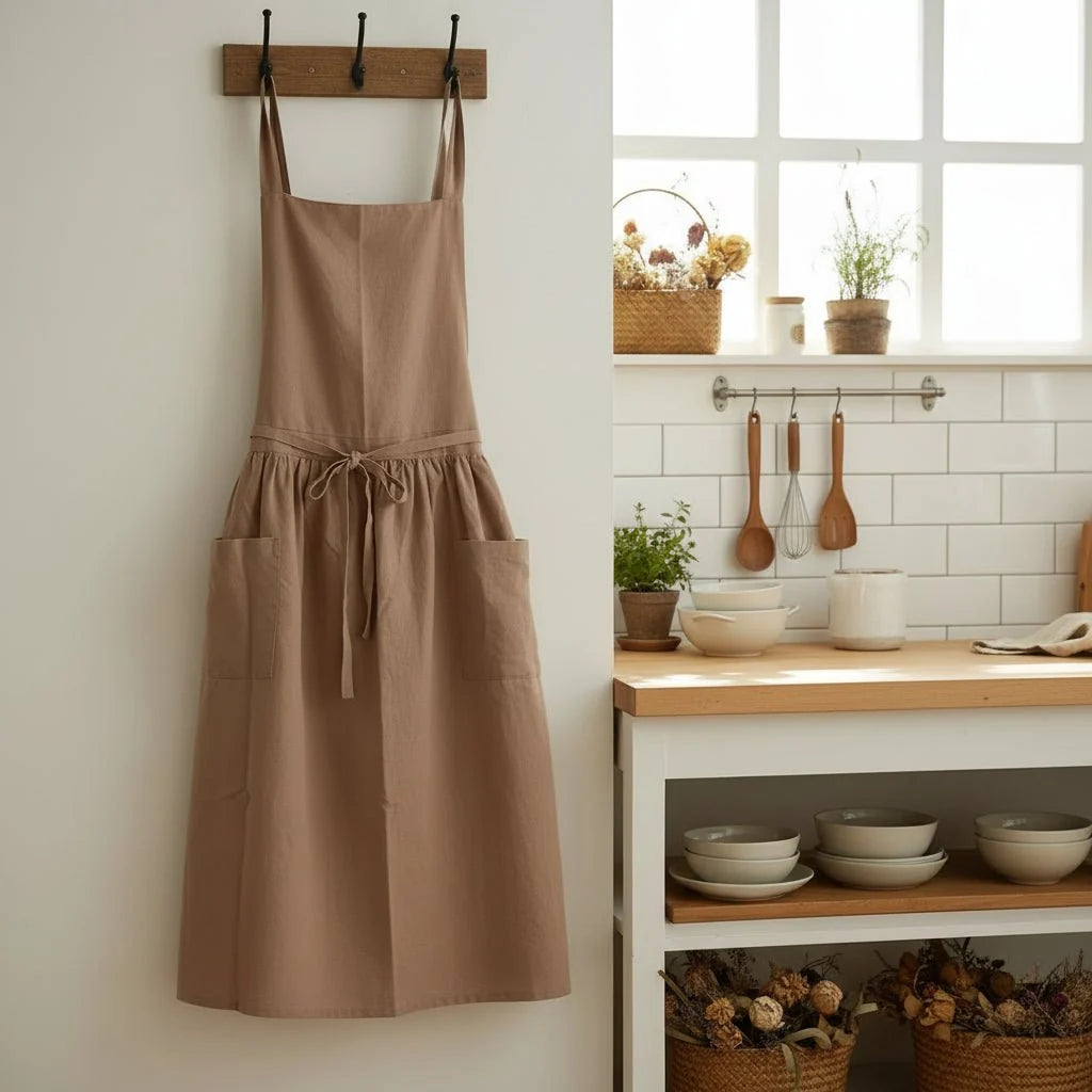 KITCHENFIT – Tablier en coton élégant avec poches de rangement pratiques
