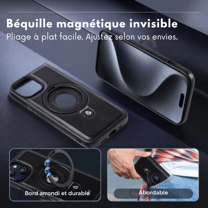 LuxiCase - Housse iPhone PU Cuir avec Support Magnétique Intégré | Helvia