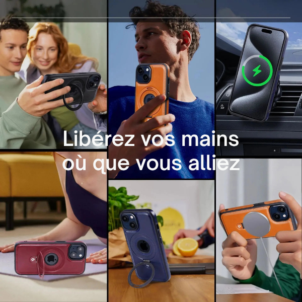 LuxiCase - Housse iPhone PU Cuir avec Support Magnétique Intégré | Helvia