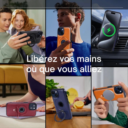 LuxiCase - Housse iPhone PU Cuir avec Support Magnétique Intégré | Helvia