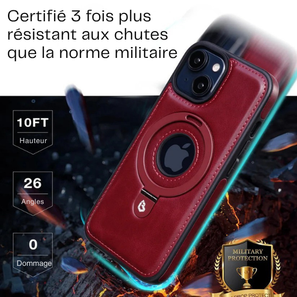 LuxiCase - Housse iPhone PU Cuir avec Support Magnétique Intégré | Helvia